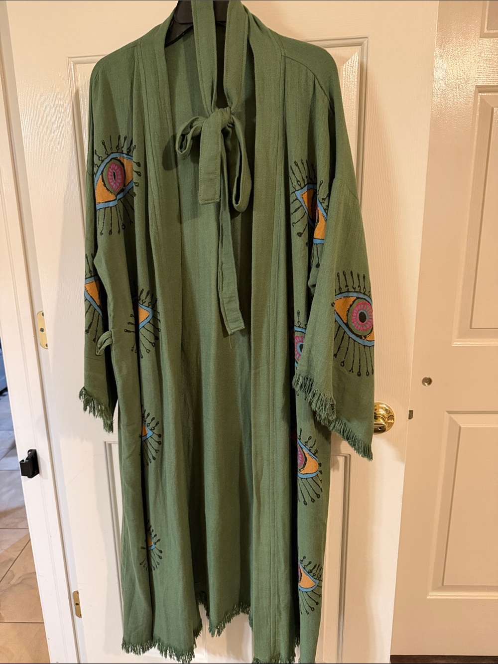 Olive Green Embroidered Eye Tie-Front Swim Coverup
